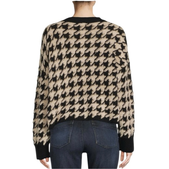 Max Studio Black Beige Houndstooth Knit Sweater Size Large - Picture 2 of 15